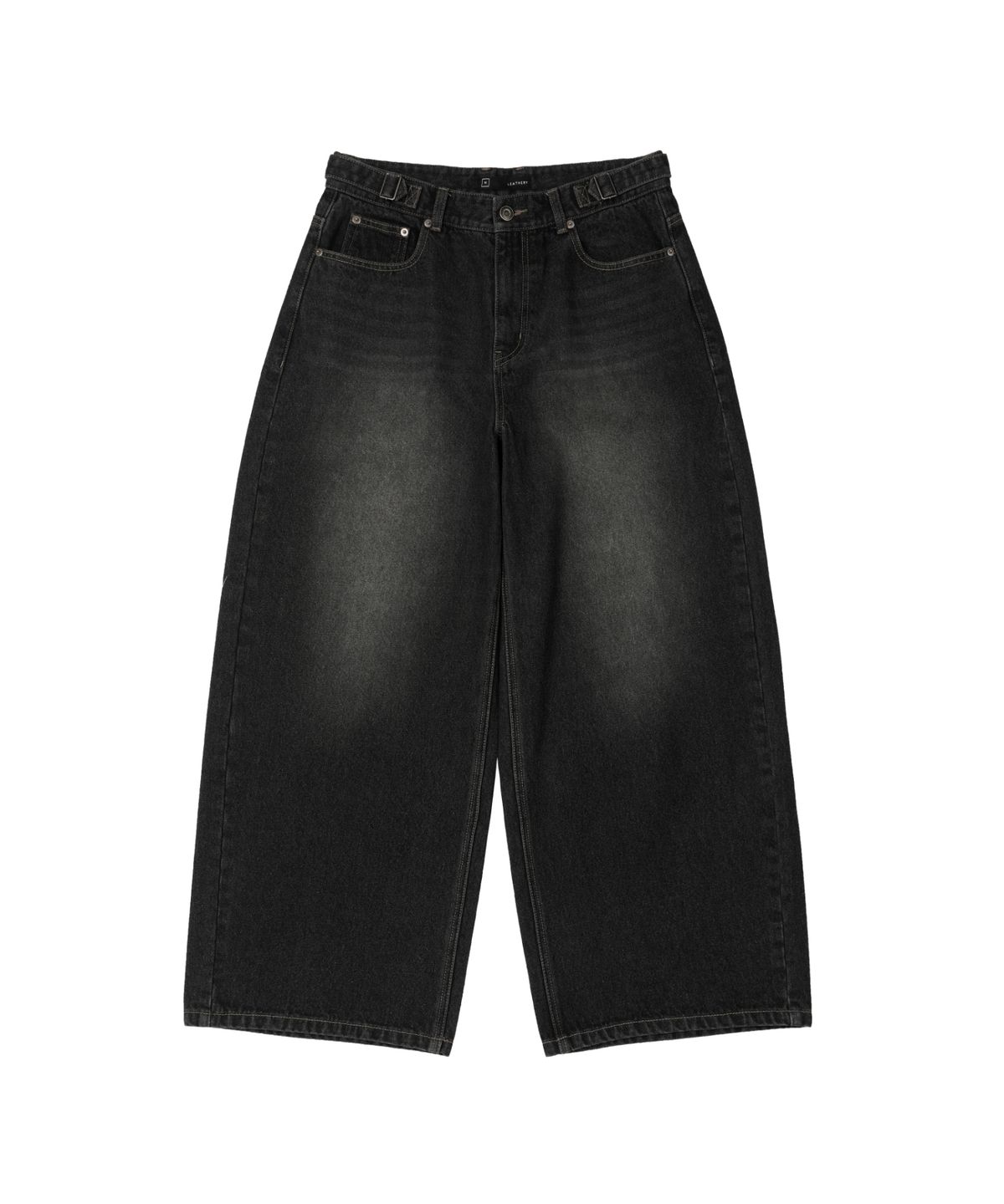 레더리(LEATHERY) [레더리X아네딘] 컴팩트 렝스 와이드 데님 팬츠 [BLACK]