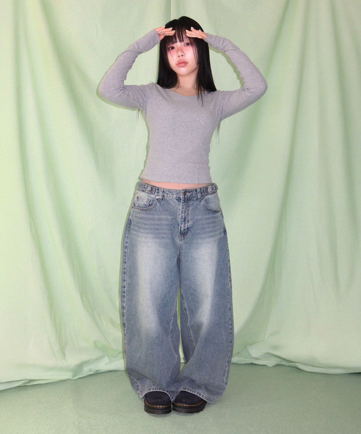 레더리(LEATHERY) [레더리X아네딘] 컴팩트 렝스 와이드 데님 팬츠 [BLACK]