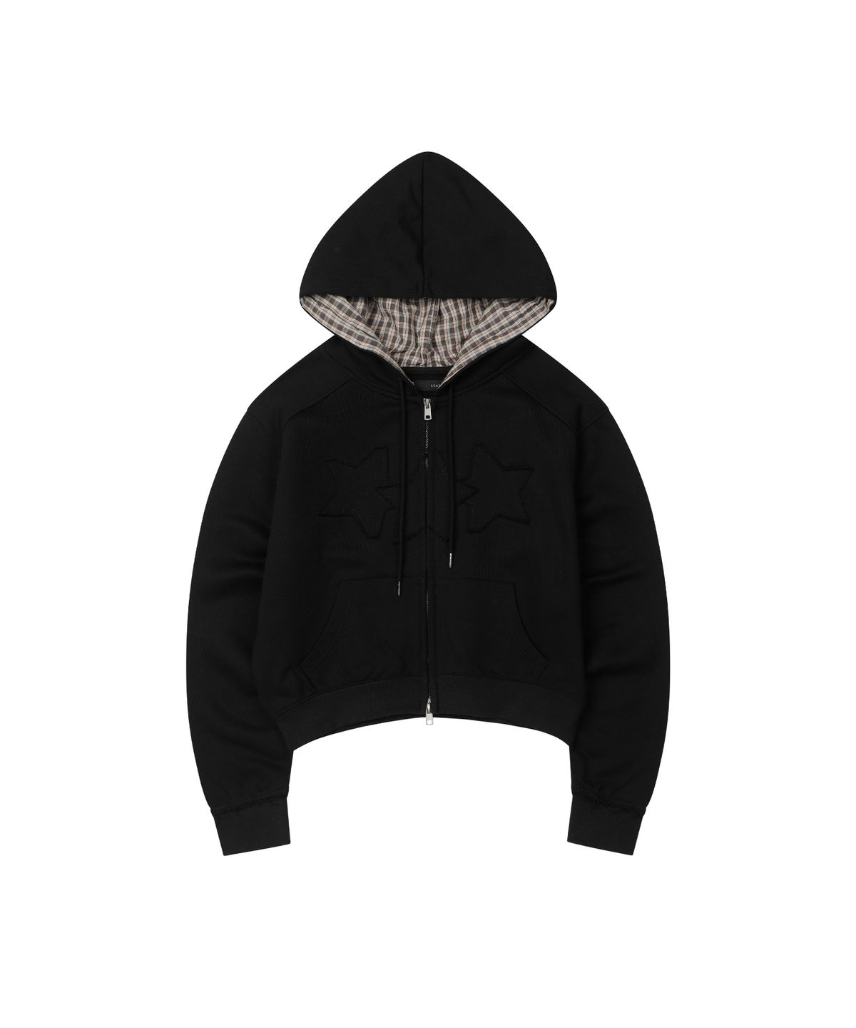 레더리(LEATHERY) [레더리X아네딘] 스타 패치 체크 후드 집업 [BLACK]
