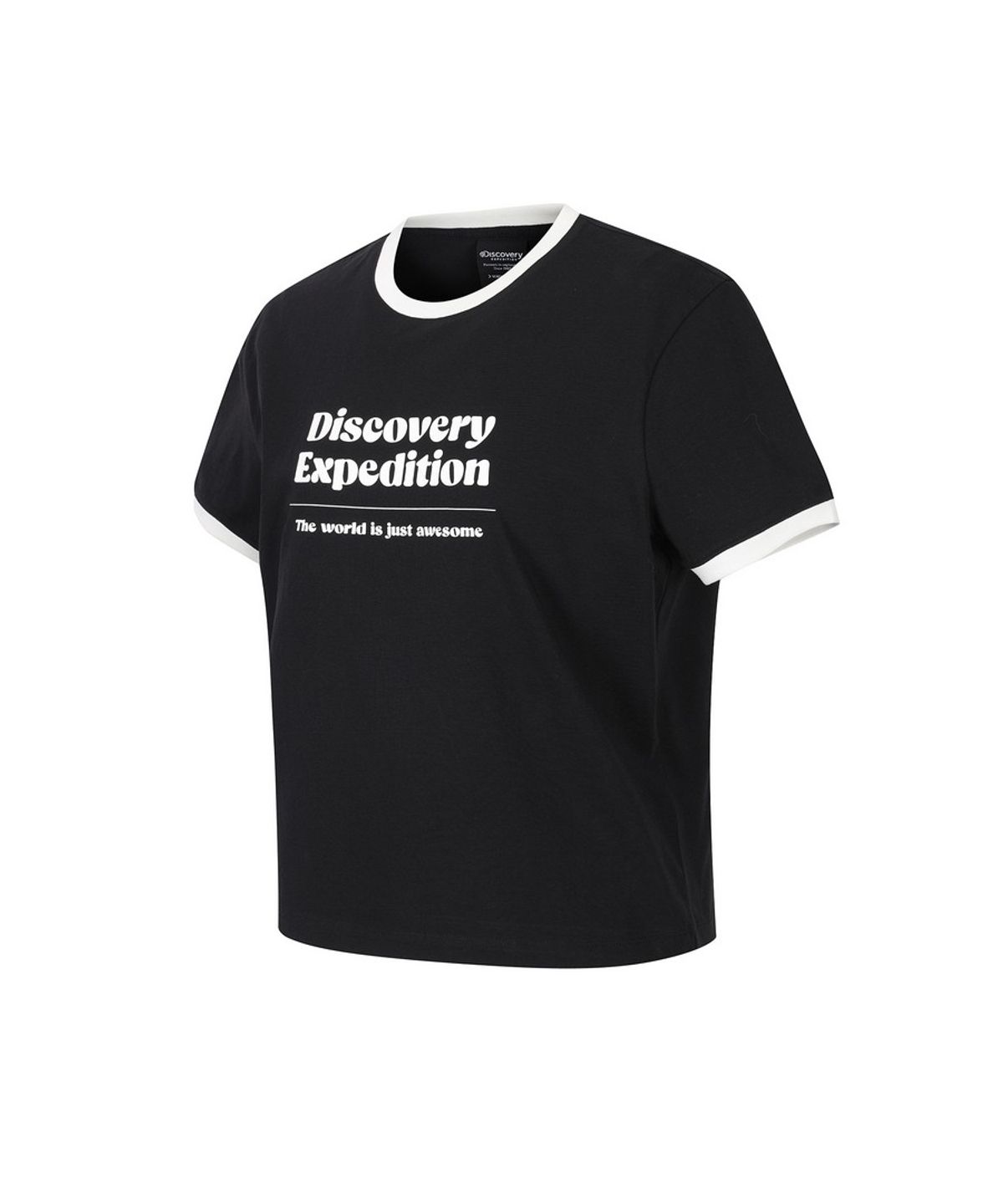 디스커버리 익스페디션(DISCOVERY EXPEDITION) 여성 프레시벤트 레터링 세미크롭 링거티셔츠 (BLACK)
