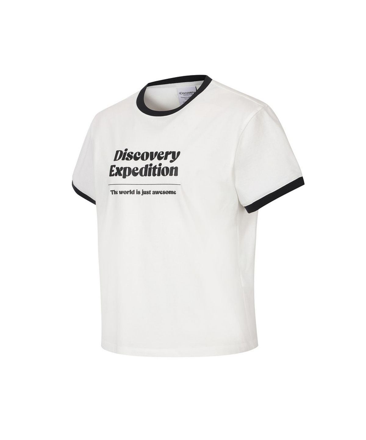 디스커버리 익스페디션(DISCOVERY EXPEDITION) 여성 프레시벤트 레터링 세미크롭 링거티셔츠 (WHITE)