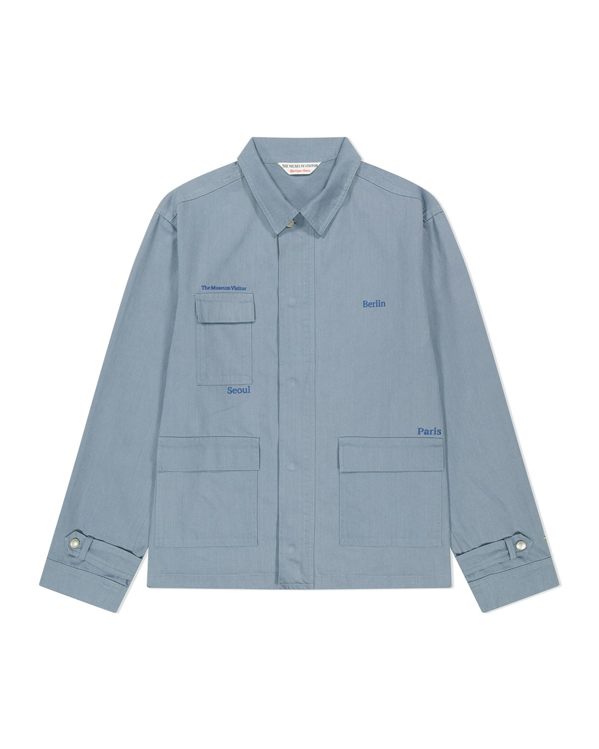 더뮤지엄비지터(THEMUSEUMVISITOR) PAINTED UTILITY WORK JACKET (LIGHT BLUE)