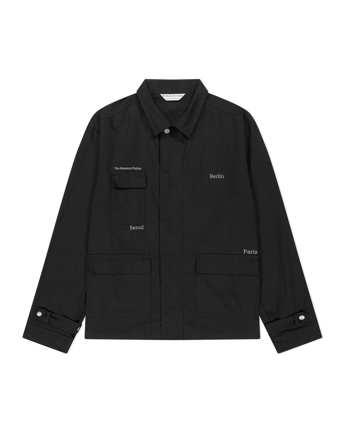 더뮤지엄비지터(THEMUSEUMVISITOR) PAINTED UTILITY WORK JACKET (BLACK)