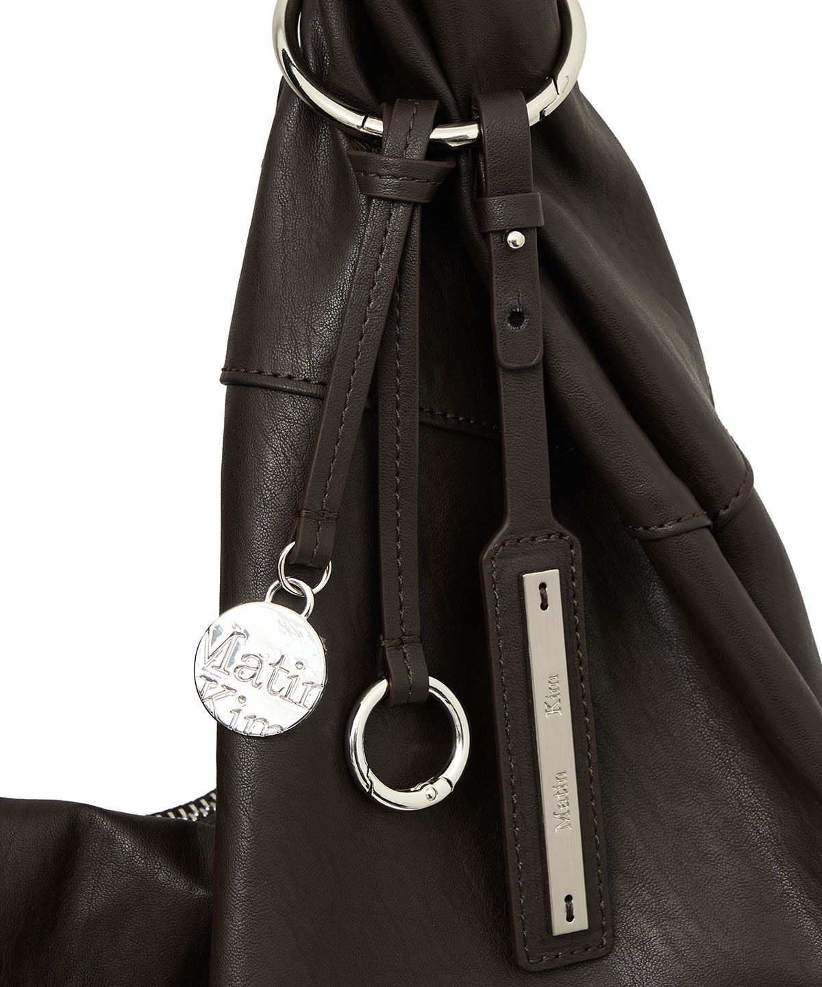마뗑킴(MATIN KIM) TWIST HANDLE LARGE HOBO BAG IN DARK BROWN