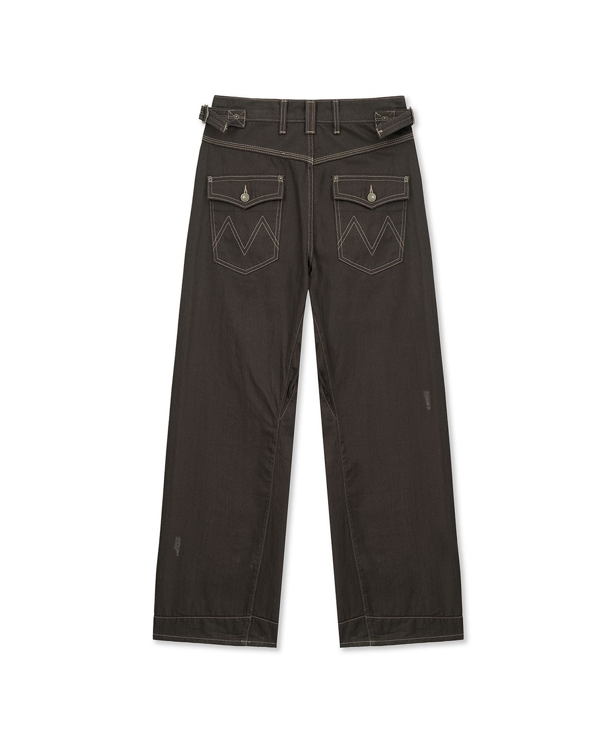 마뗑킴(MATIN KIM) WAIST BUCKLE STITCH POINT TWILL DENIM PANTS IN BROWN