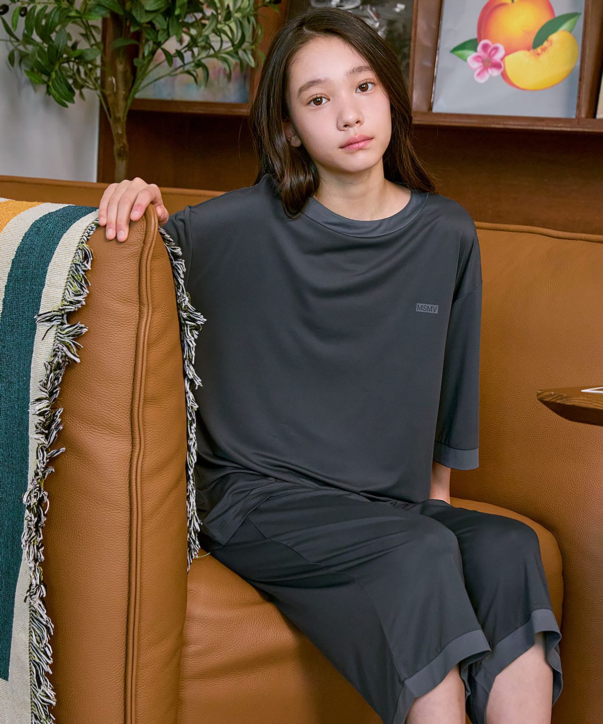 마밤(MAVARM) MSMV [2PACK 알뜰팩] 쿨 냉감 박스로고 빅사이즈 주니어 잠옷 내의 초등 실내복 링거 7부 세트
