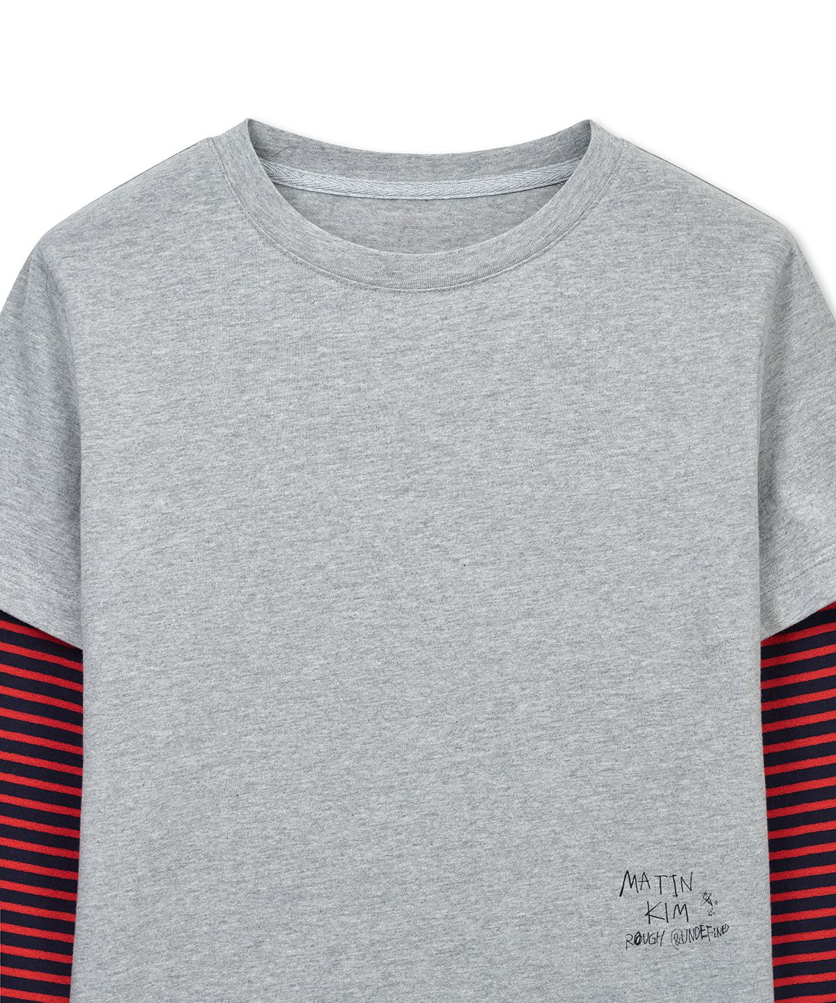 마뗑킴(MATIN KIM) GRAFFITI LOGO STRIPE LAYERED TOP IN GREY