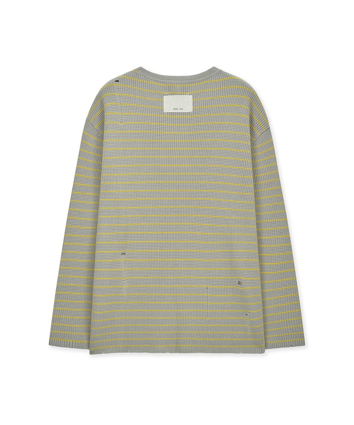 마뗑킴(MATIN KIM) STRIPE DAMAGED LOOSE PULLOVER IN BEIGE