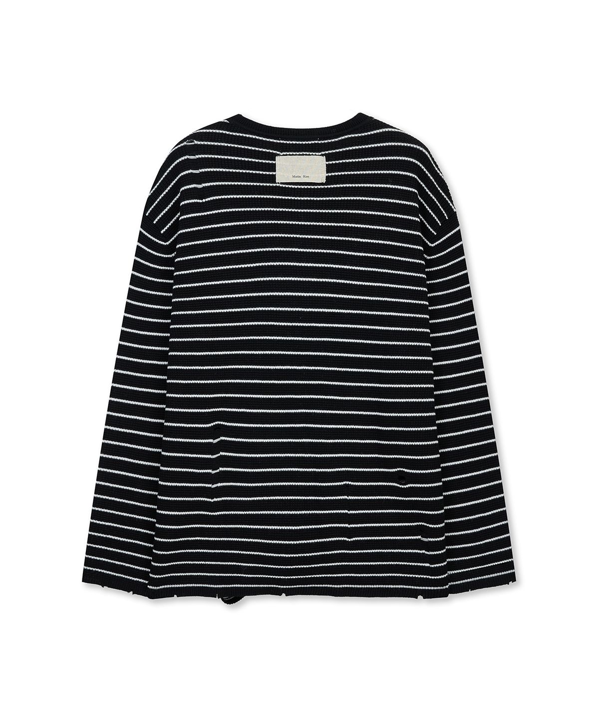 마뗑킴(MATIN KIM) STRIPE DAMAGED LOOSE PULLOVER IN BLACK