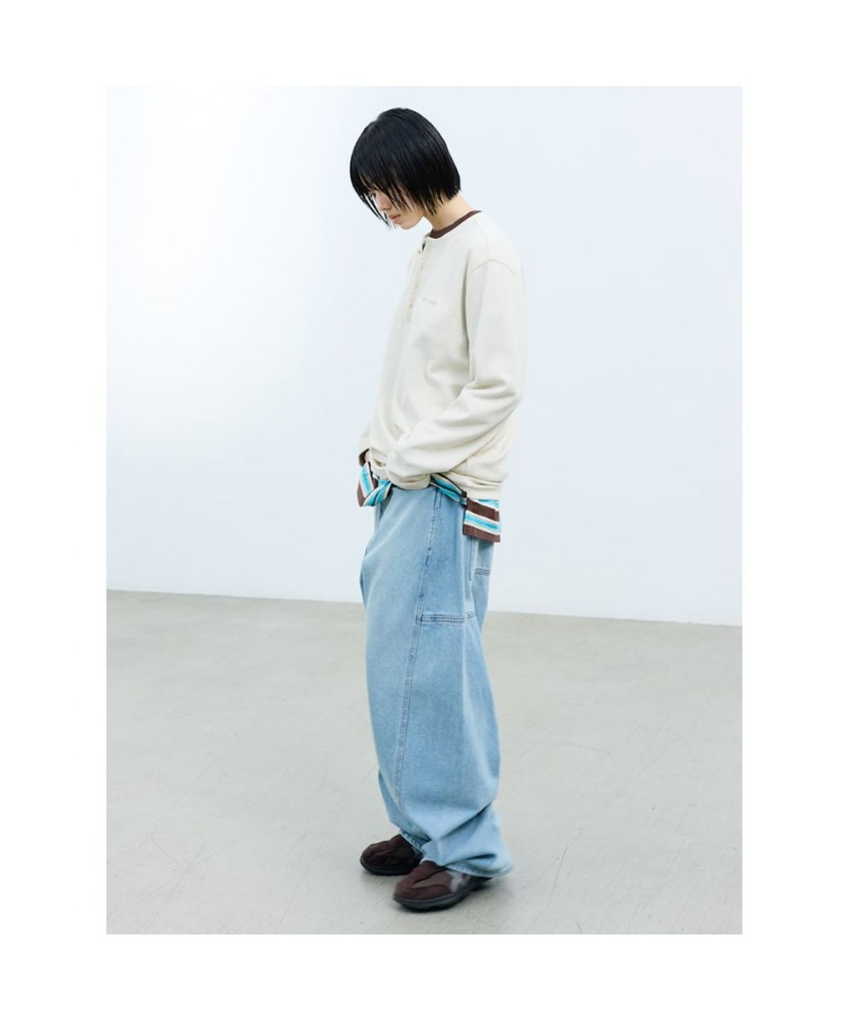 샌드 사운드(SAND SOUND) (UNISEX) 트위스티드 와플 헨리넥 롱슬리브 티셔츠 아이보리