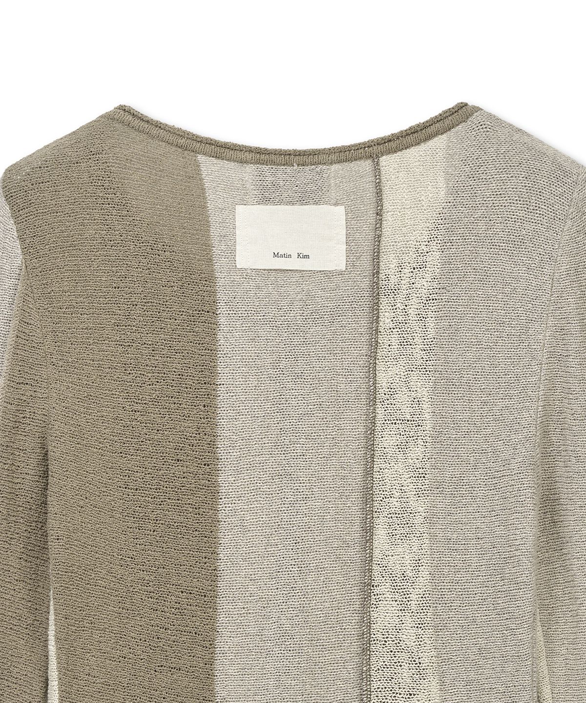 마뗑킴(MATIN KIM) COLOR BLOCK SLIM KNIT CARDIGAN IN BEIGE
