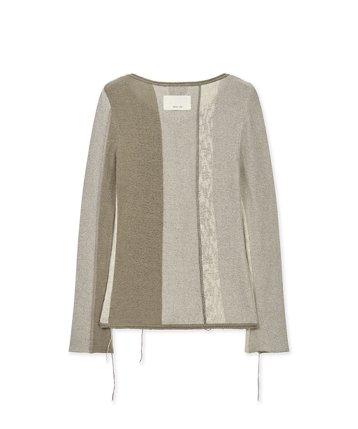 마뗑킴(MATIN KIM) COLOR BLOCK SLIM KNIT CARDIGAN IN BEIGE