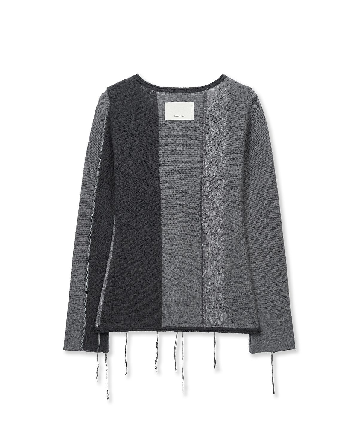 마뗑킴(MATIN KIM) COLOR BLOCK SLIM KNIT CARDIGAN IN CHARCOAL