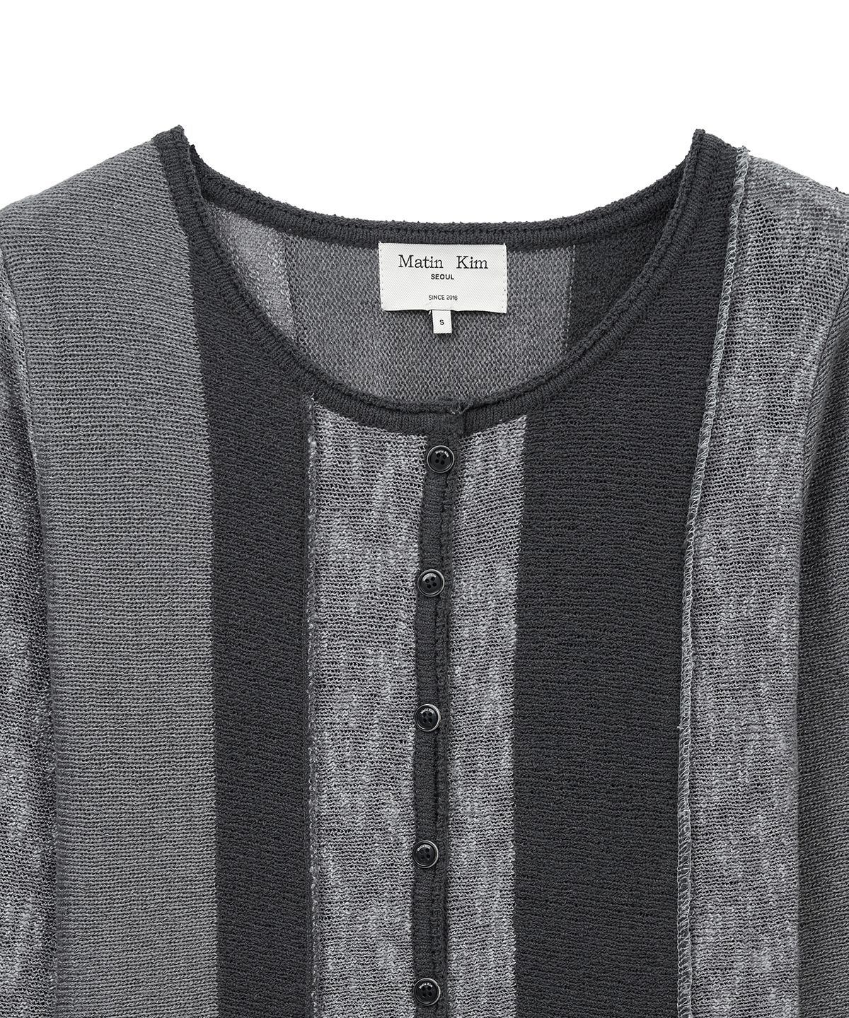 마뗑킴(MATIN KIM) COLOR BLOCK SLIM KNIT CARDIGAN IN CHARCOAL