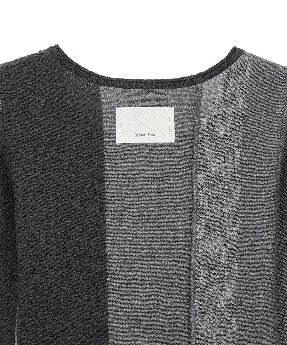 마뗑킴(MATIN KIM) COLOR BLOCK SLIM KNIT CARDIGAN IN CHARCOAL