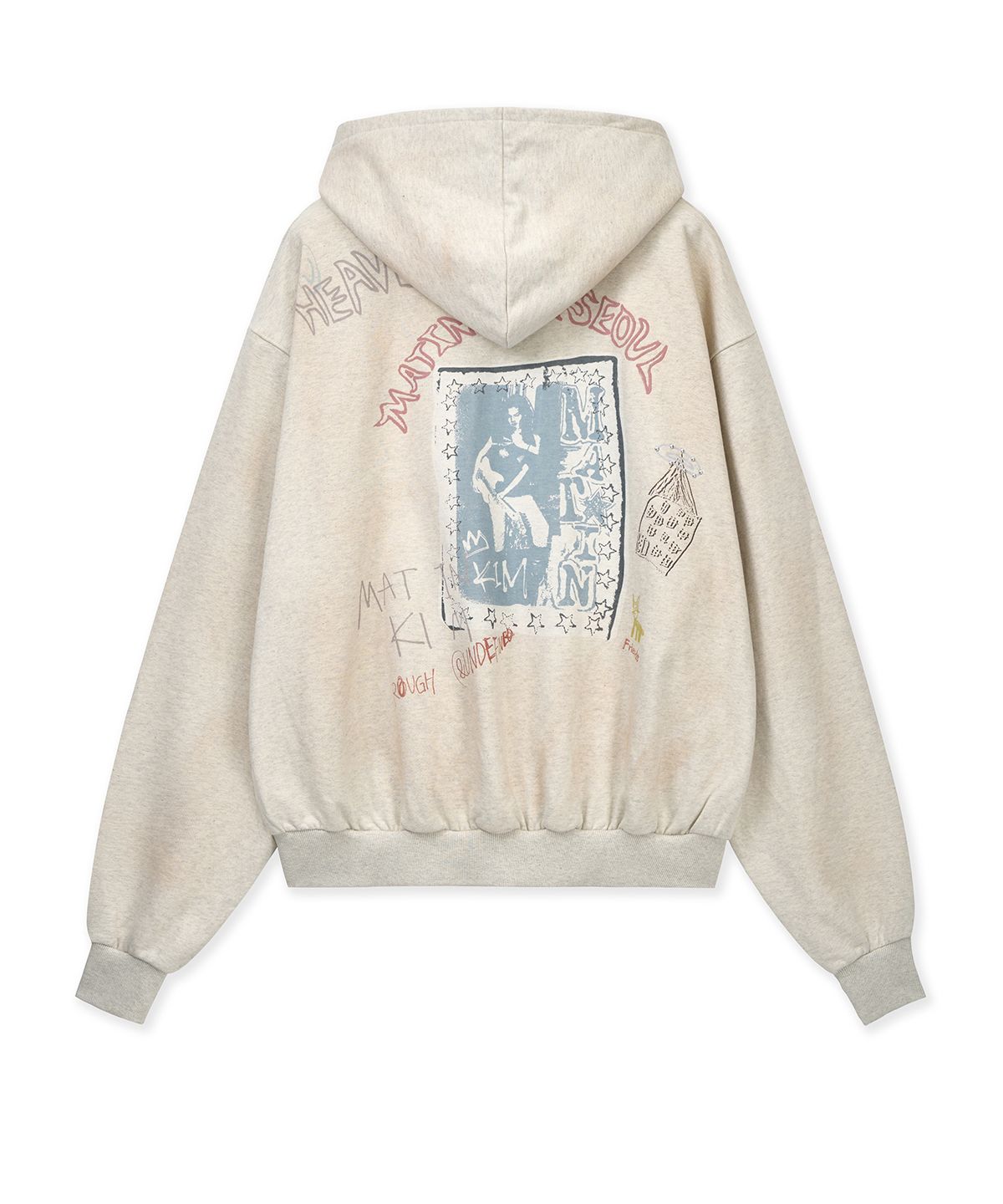 마뗑킴(MATIN KIM) VINTAGE WASHED GRAFFITI HOODY ZIP UP IN BEIGE