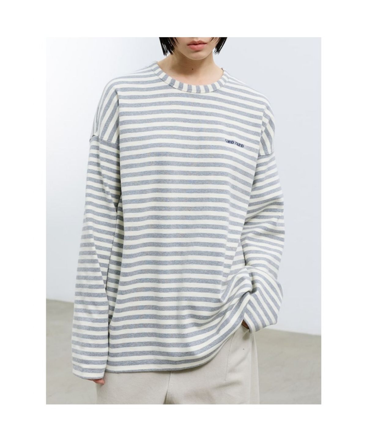 샌드 사운드(SAND SOUND) (UNISEX) 어닝 스트라이프 롱슬리브 티셔츠 그레이