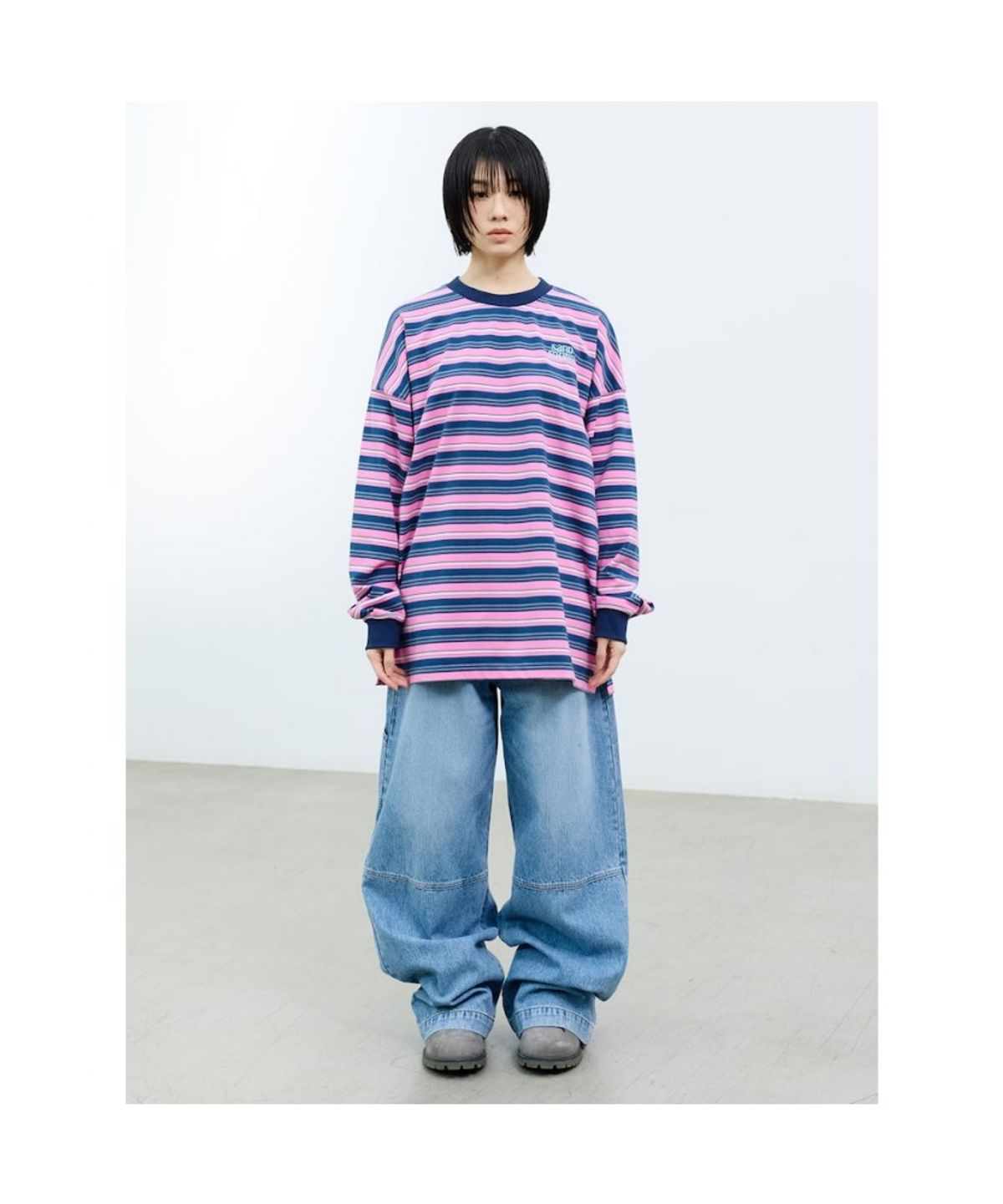 샌드 사운드(SAND SOUND) (UNISEX) 스트라이프 롱슬리브 티셔츠 핑크