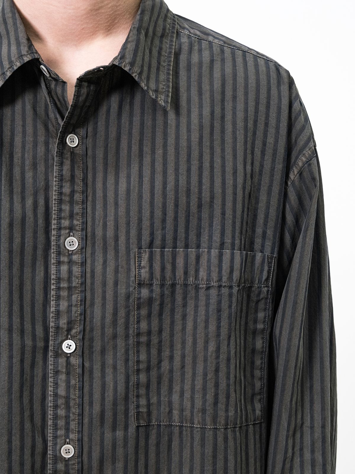 포커페이스(POKERFACE) REMAKE DYED STRIPE SHIRTS CHARCOAL (ITALY FABRIC)