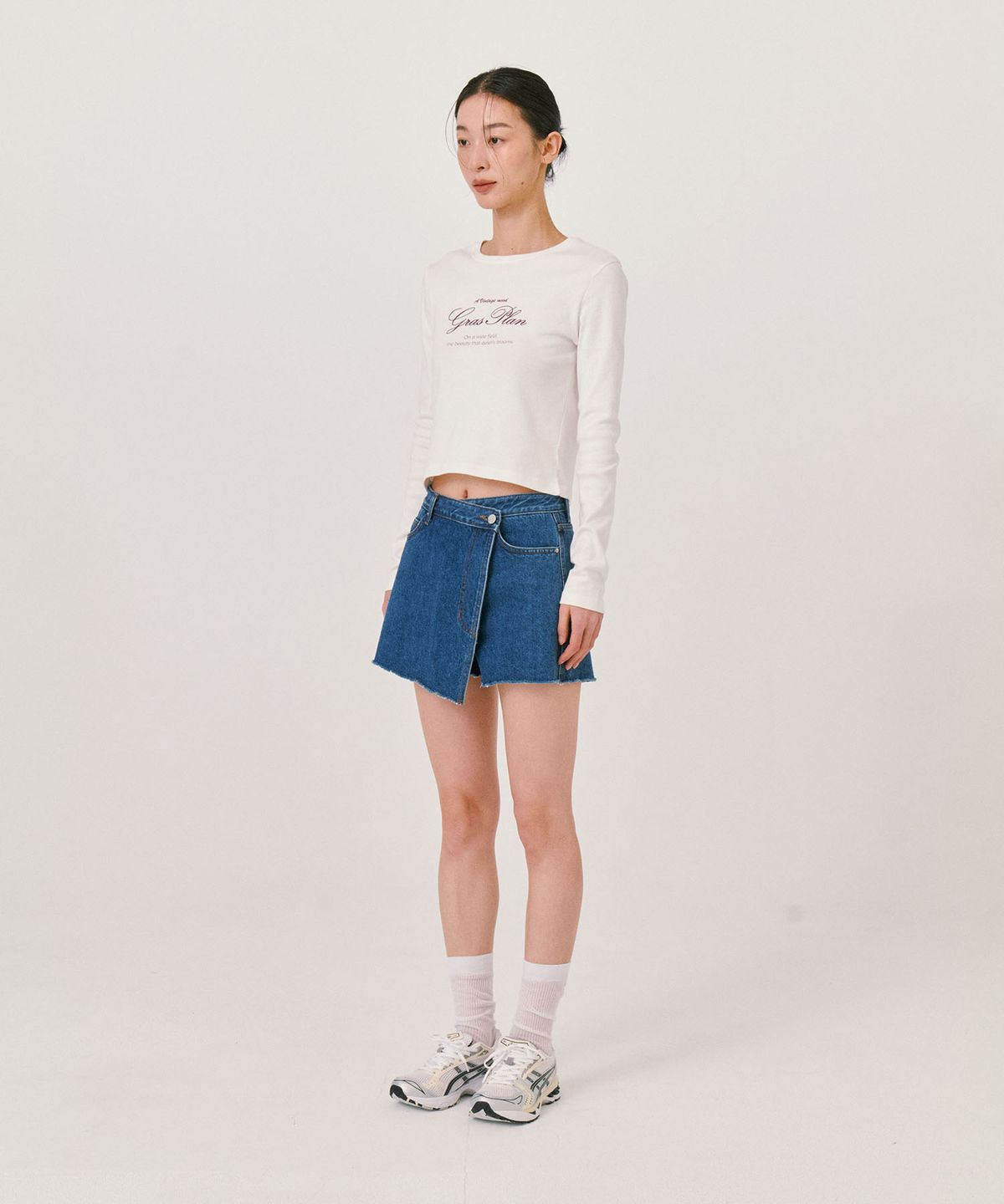 그라스플랜(GRASPLAN) Wrap Denim Shorts_Mid Blue