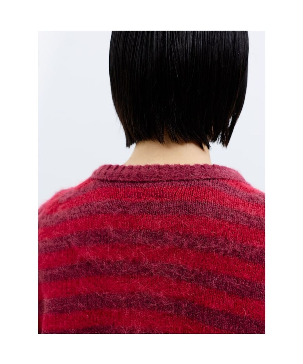 샌드 사운드(SAND SOUND) (UNISEX) 모헤어 블렌드 라운드넥 스트라이프 카디건 레드