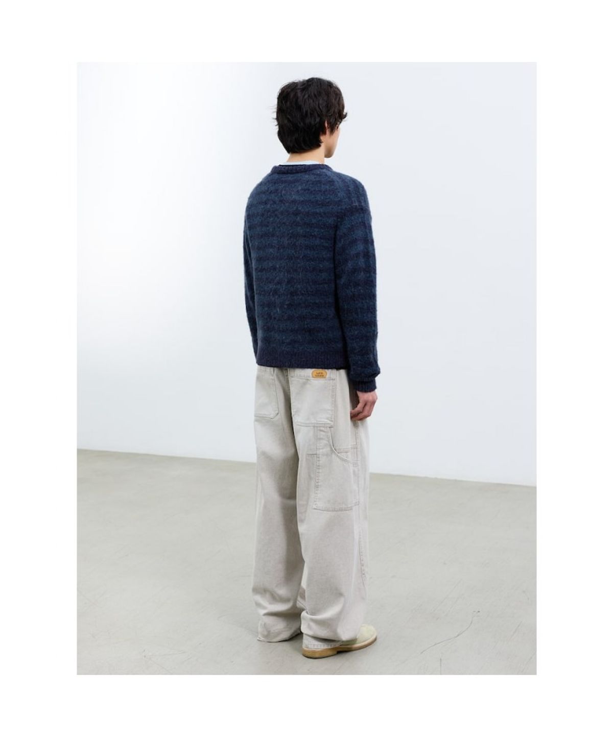 샌드 사운드(SAND SOUND) (UNISEX) 모헤어 블렌드 라운드넥 스트라이프 카디건 네이비