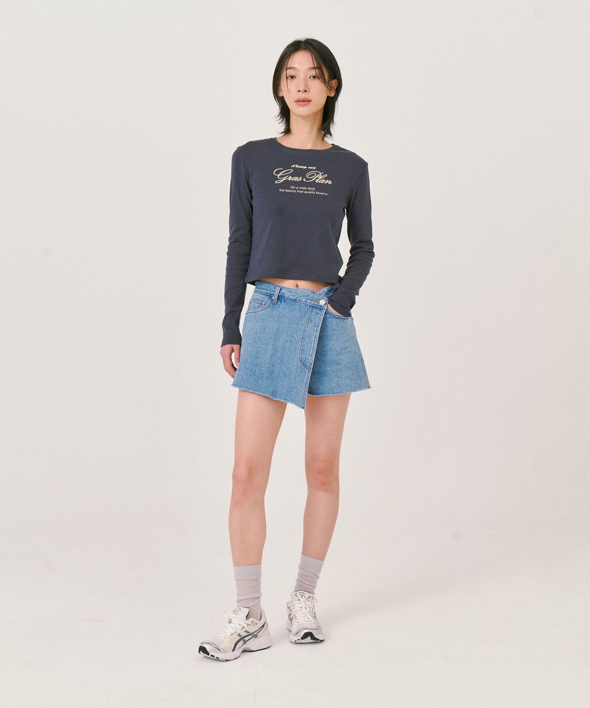 그라스플랜(GRASPLAN) Wrap Denim Shorts_Light Blue