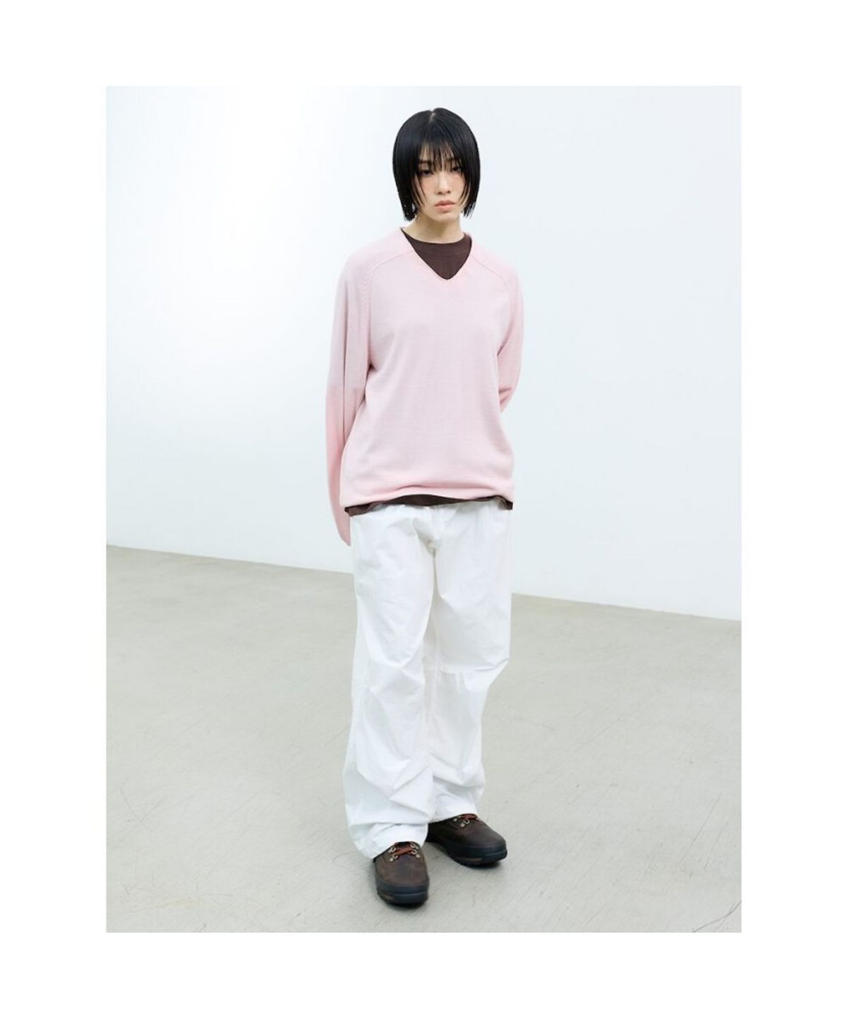샌드 사운드(SAND SOUND) (UNISEX) 울 블렌드 브이넥 스웨터 핑크