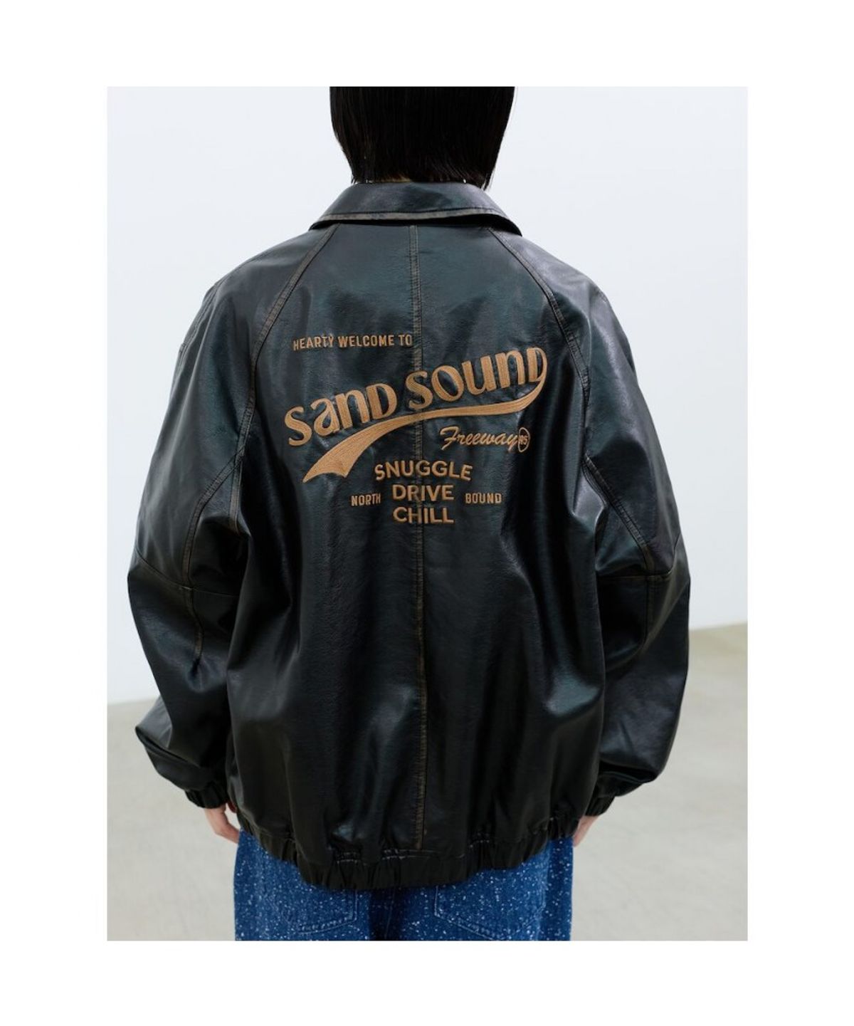샌드 사운드(SAND SOUND) (UNISEX) 등판 자수 레더 블루종 블랙