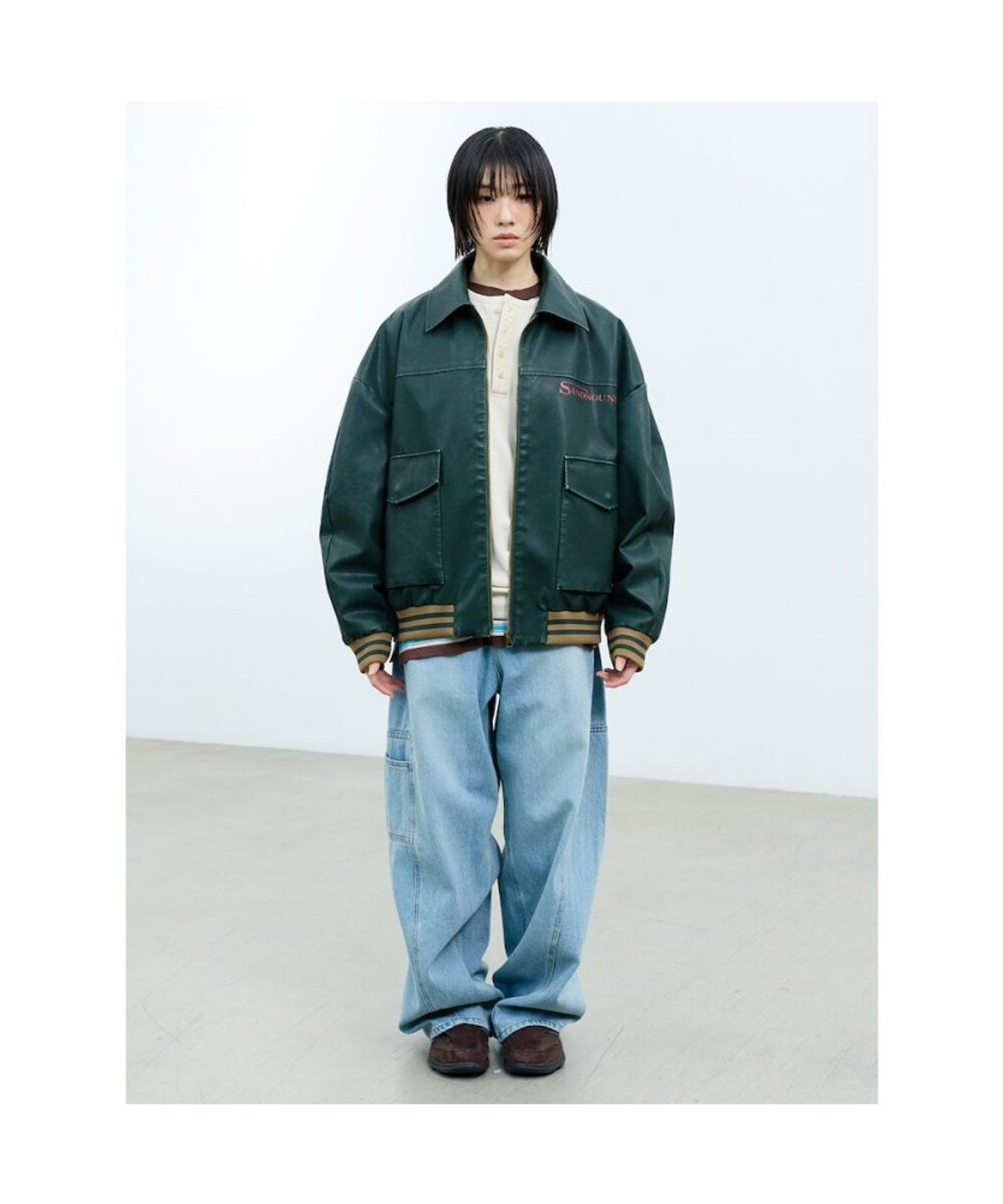 샌드 사운드(SAND SOUND) (UNISEX) 레더 블루종 재킷 그린