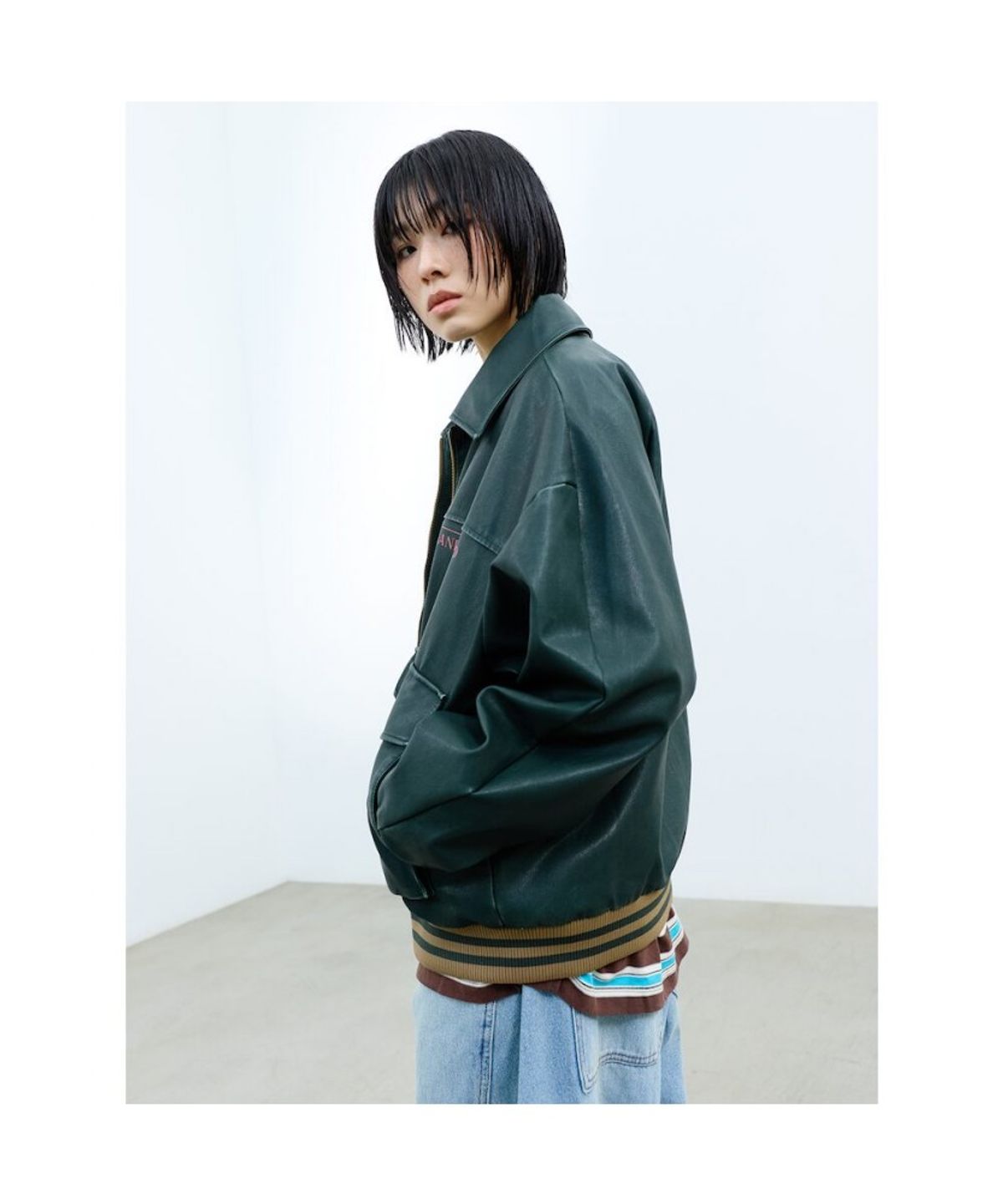 샌드 사운드(SAND SOUND) (UNISEX) 레더 블루종 재킷 그린
