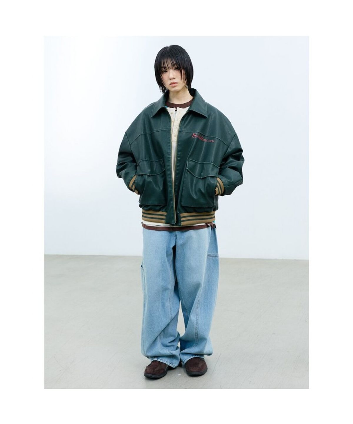 샌드 사운드(SAND SOUND) (UNISEX) 레더 블루종 재킷 그린