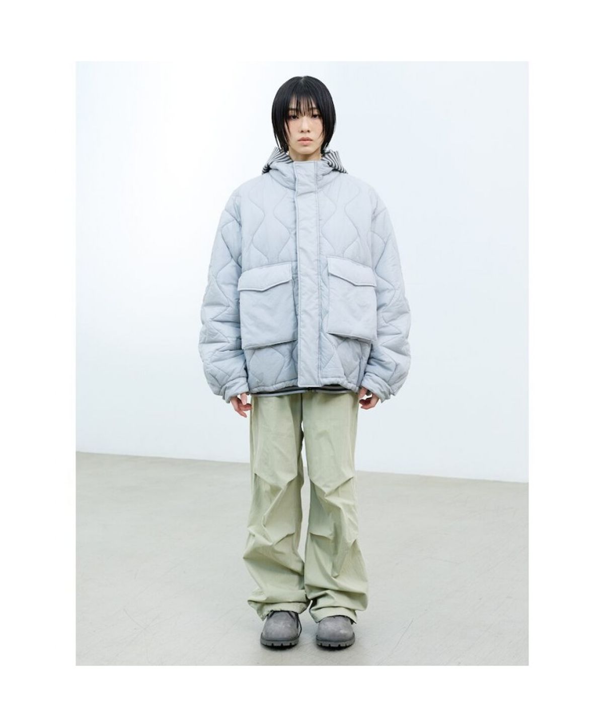 샌드 사운드(SAND SOUND) (UNISEX) 빅 포켓 퀼팅 점퍼  그레이