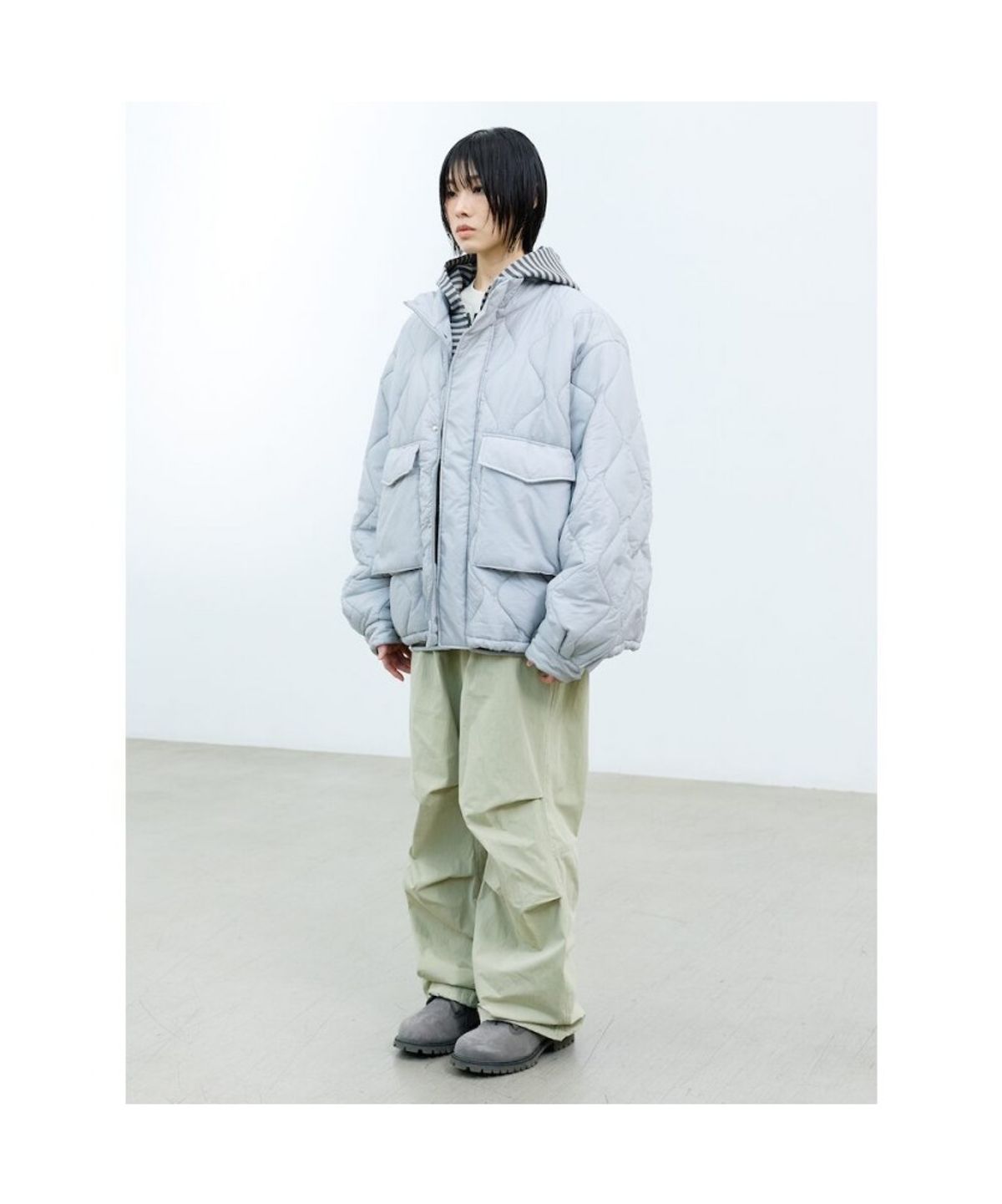 샌드 사운드(SAND SOUND) (UNISEX) 빅 포켓 퀼팅 점퍼  그레이