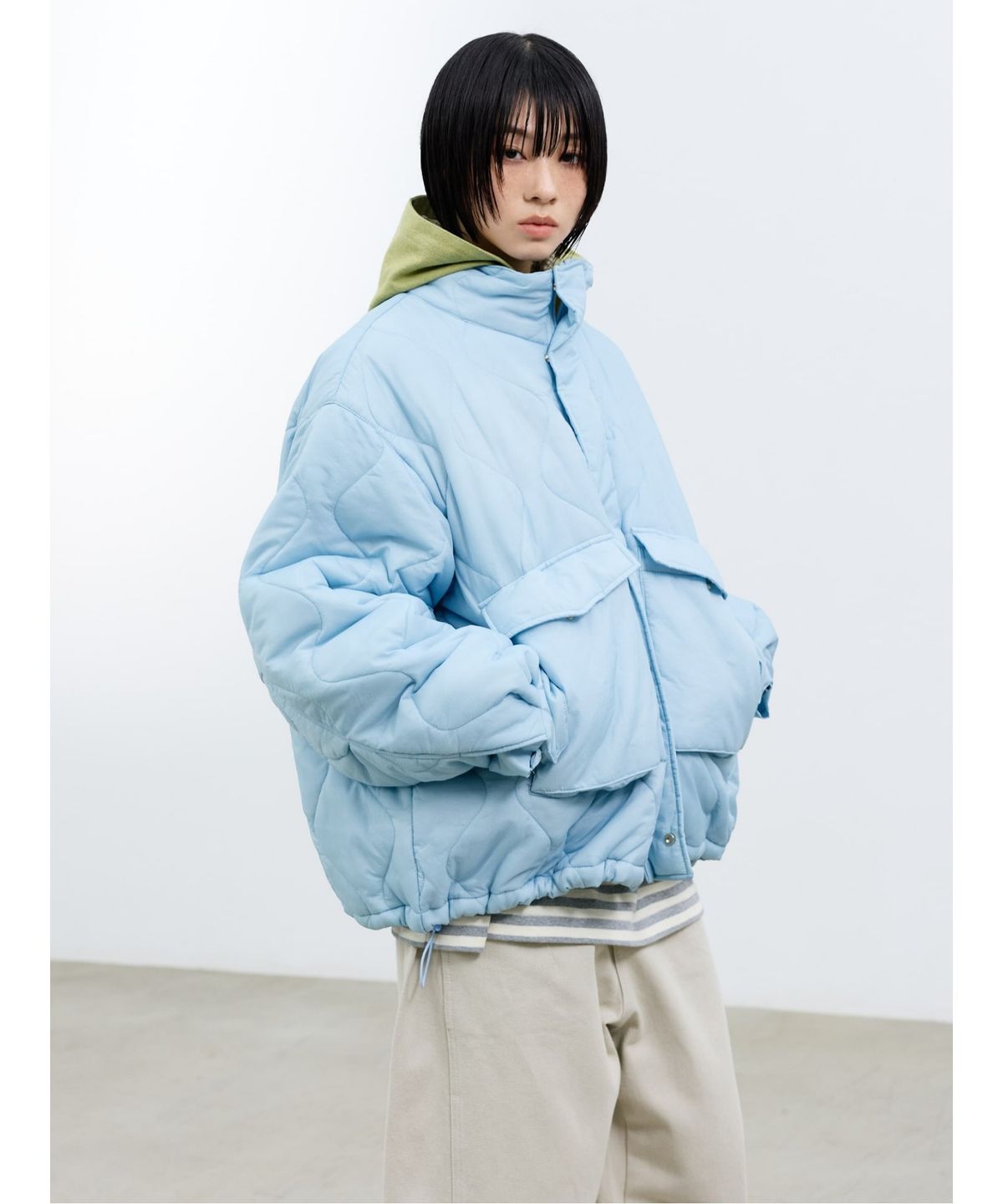 샌드 사운드(SAND SOUND) (UNISEX) 빅 포켓 퀼팅 점퍼  스카이 블루