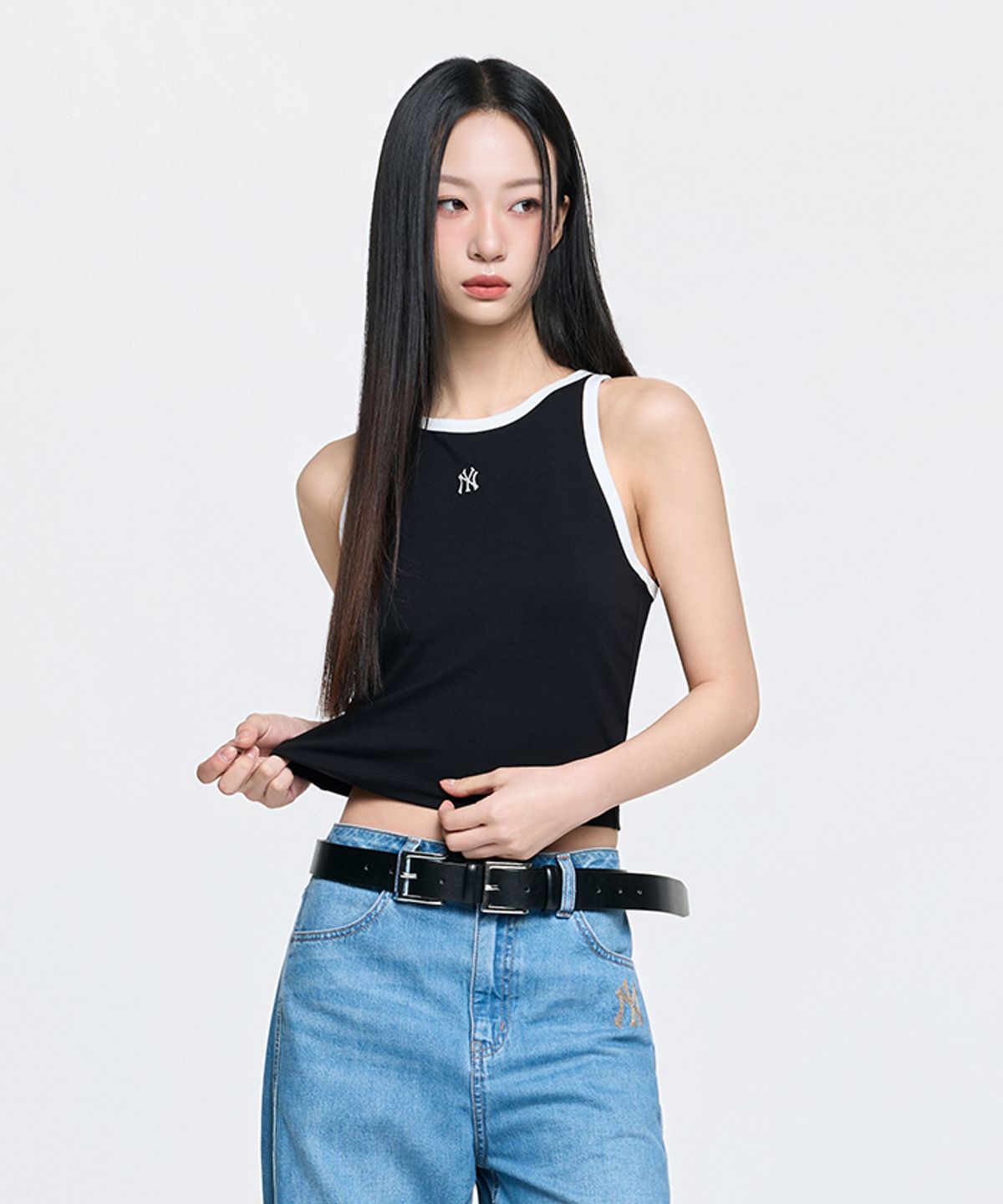 엠엘비(MLB) 여성 베이직 링거 크롭 나시 티셔츠 NY (Black)
