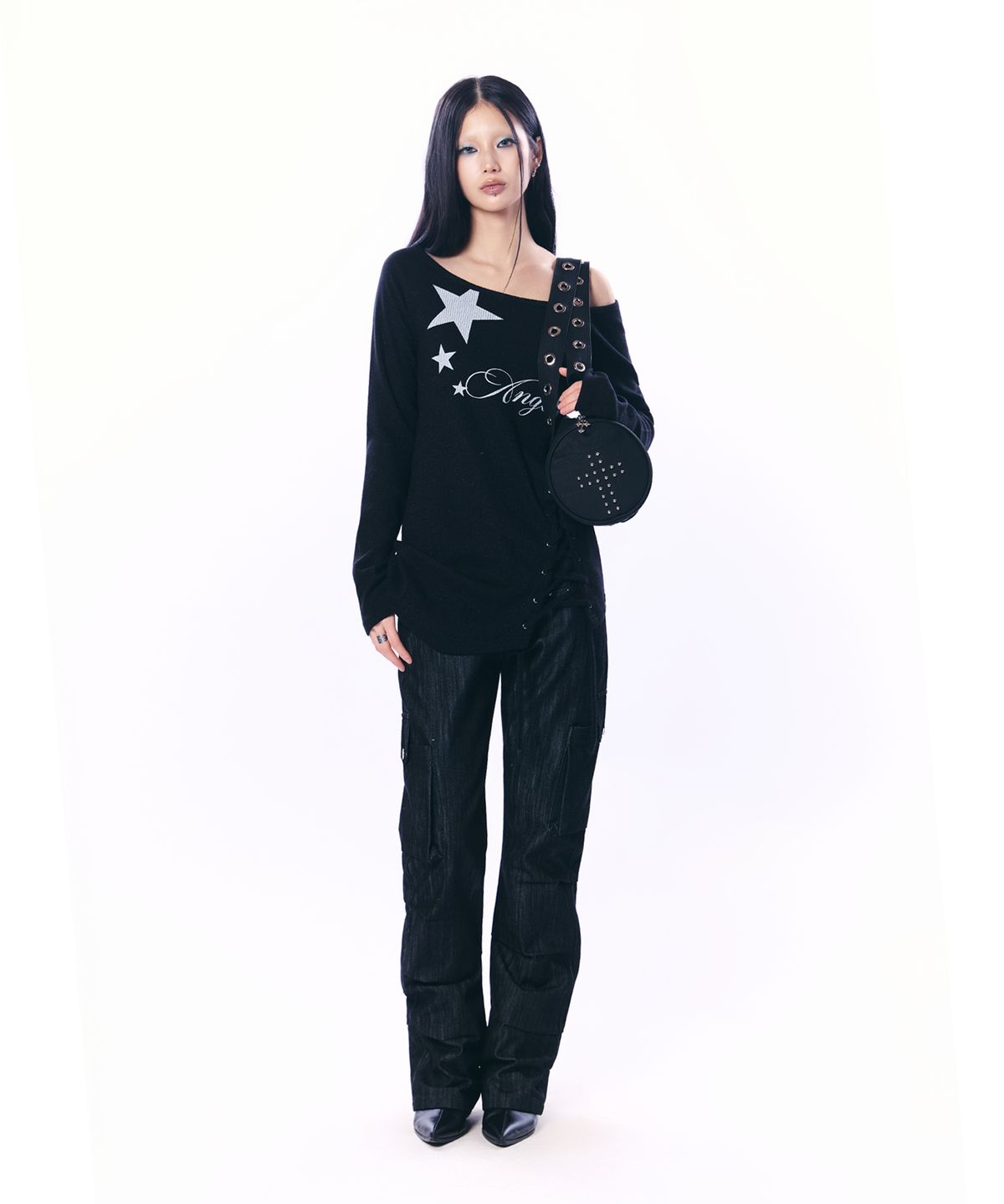 셋업이엑스이(SETUP-EXE) ANGEL LONG KNIT TOP / BLACK
