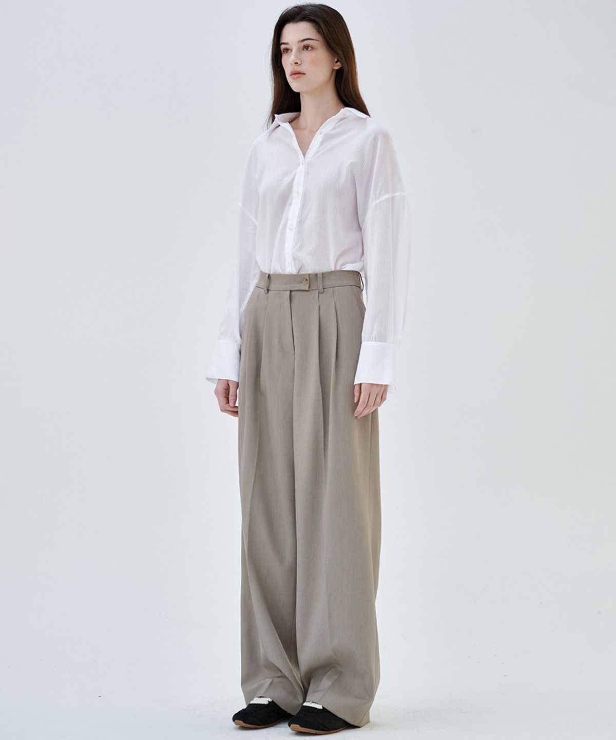 마롭(MALOUPE) 2173 투턱 와이드 팬츠 (베이지)