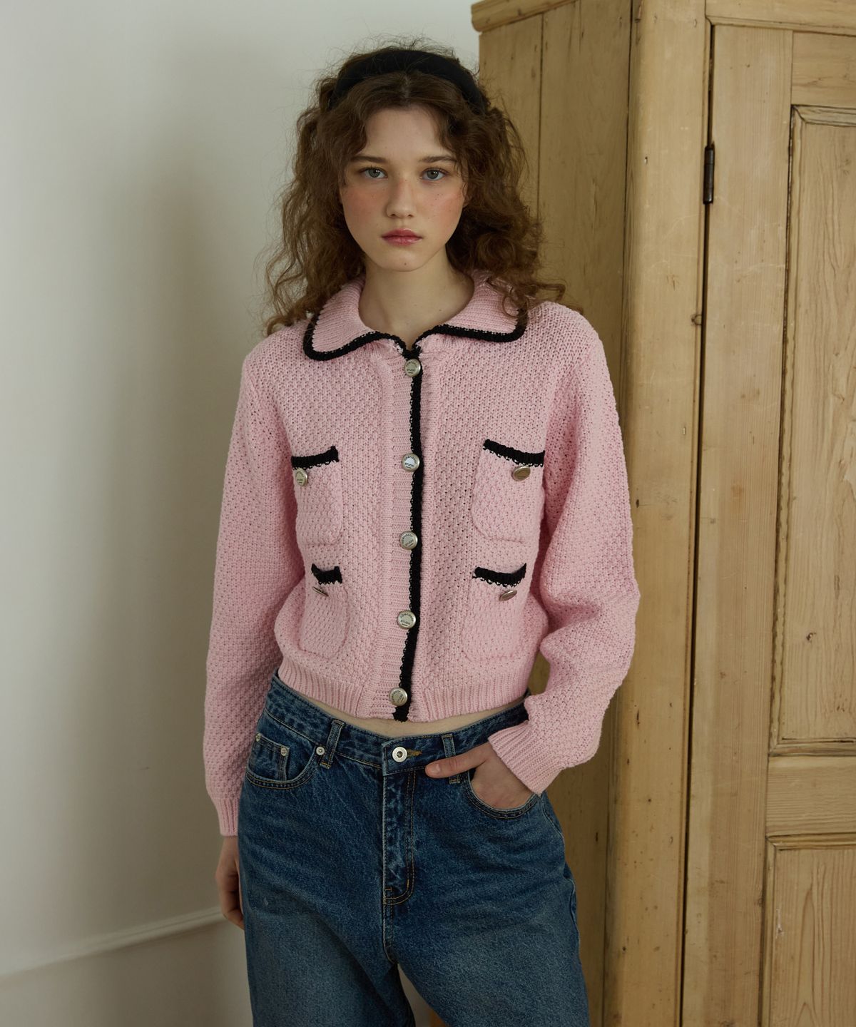 오픈도어스튜디오(OPENDOORSTUDIO) Botton tweed knit Pink