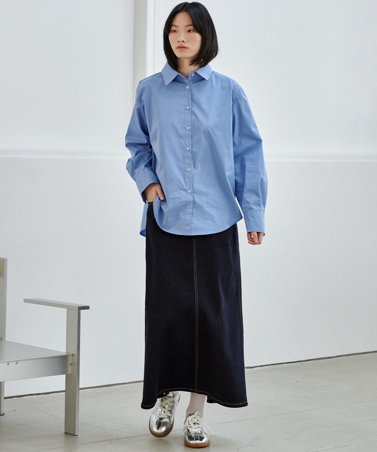 마롭(MALOUPE) 3112 넌페이드 데님 스커트 (다크 인디고)
