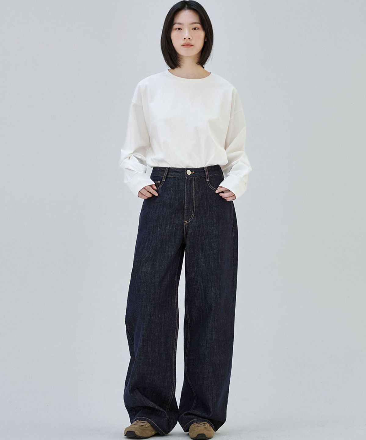 마롭(MALOUPE) 9156 커브드 베럴 데님 팬츠 (다크 인디고)