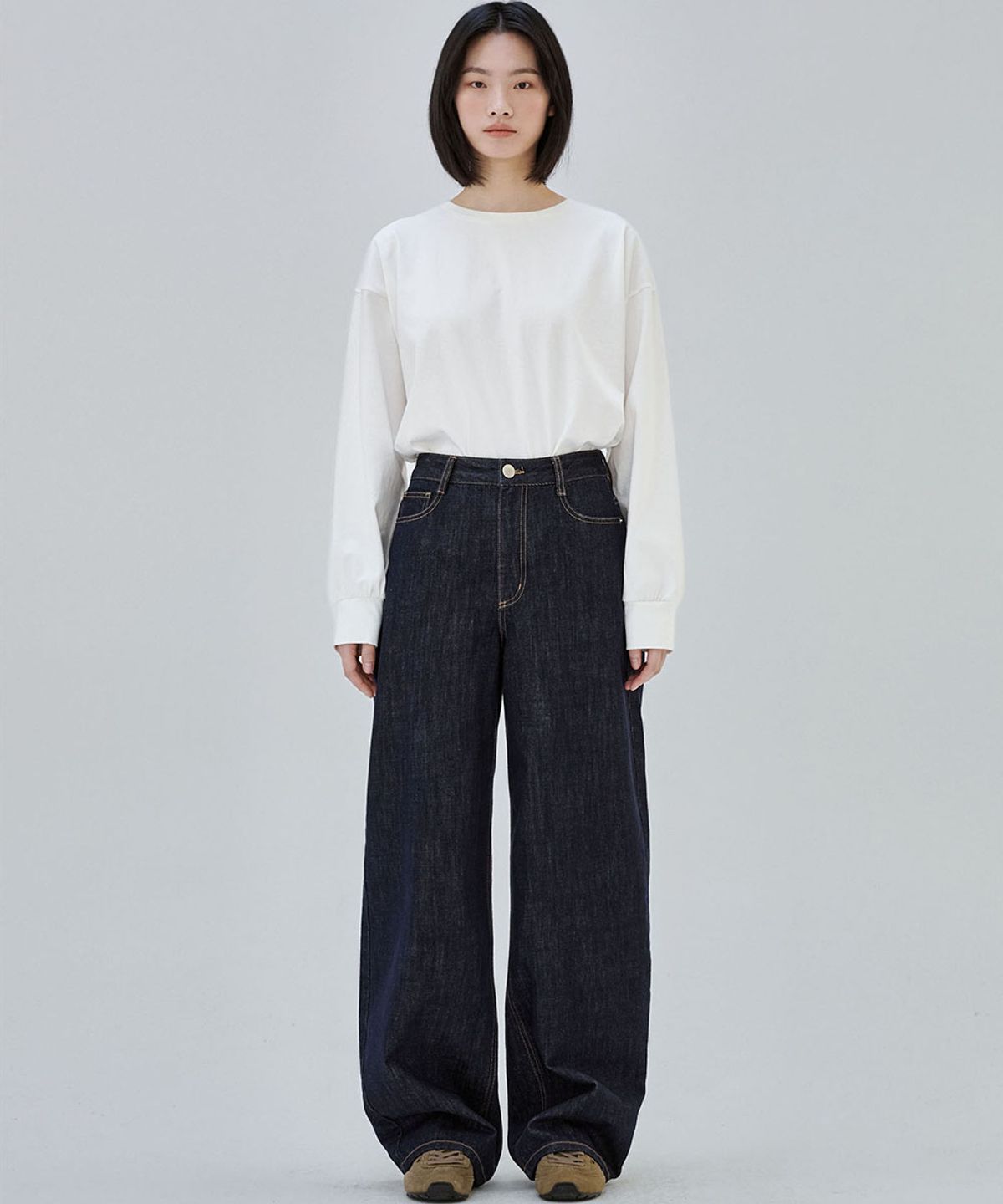 마롭(MALOUPE) 9156 커브드 베럴 데님 팬츠 (다크 인디고)