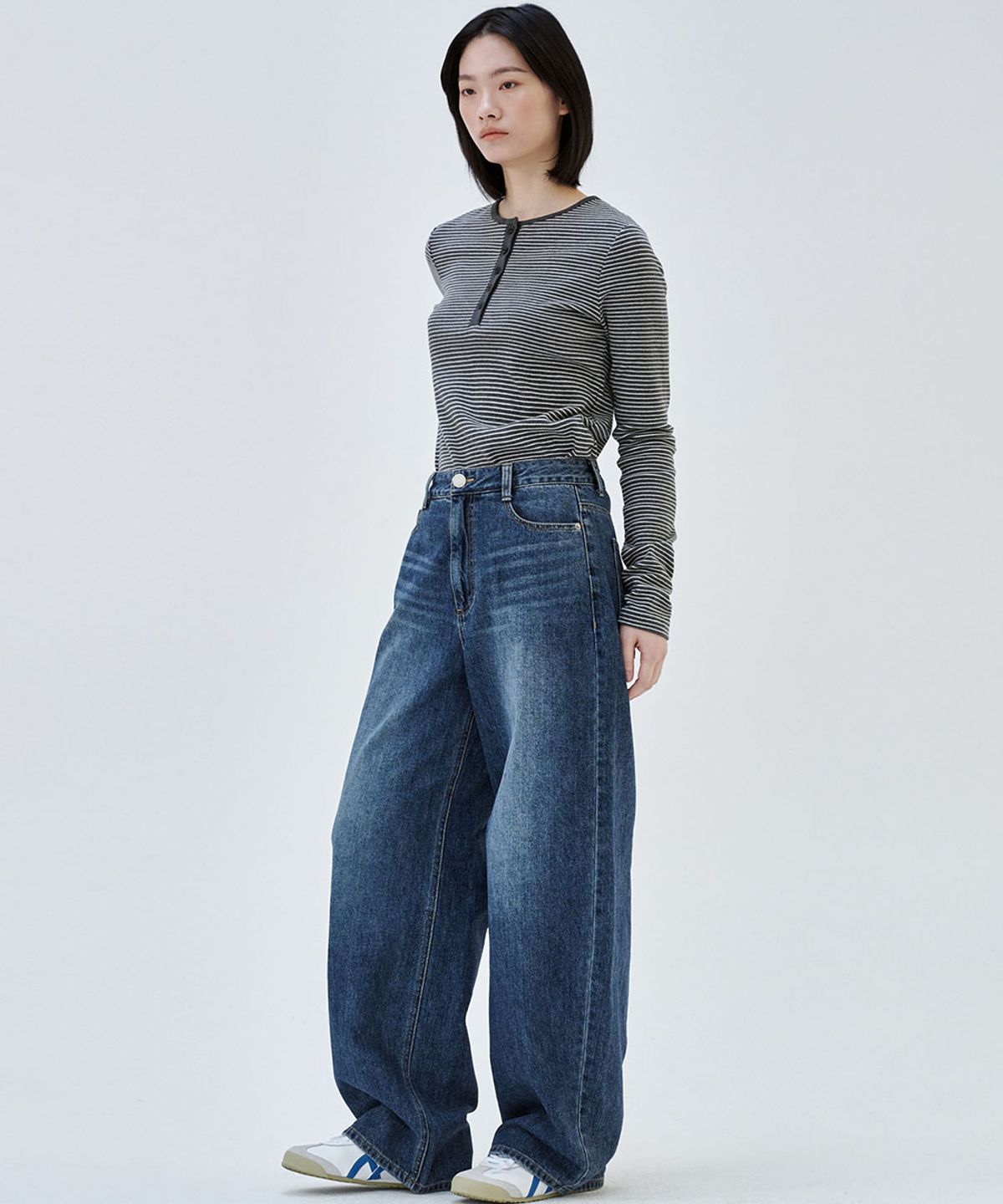 마롭(MALOUPE) 9156 커브드 베럴 데님 팬츠 (미디움 인디고)