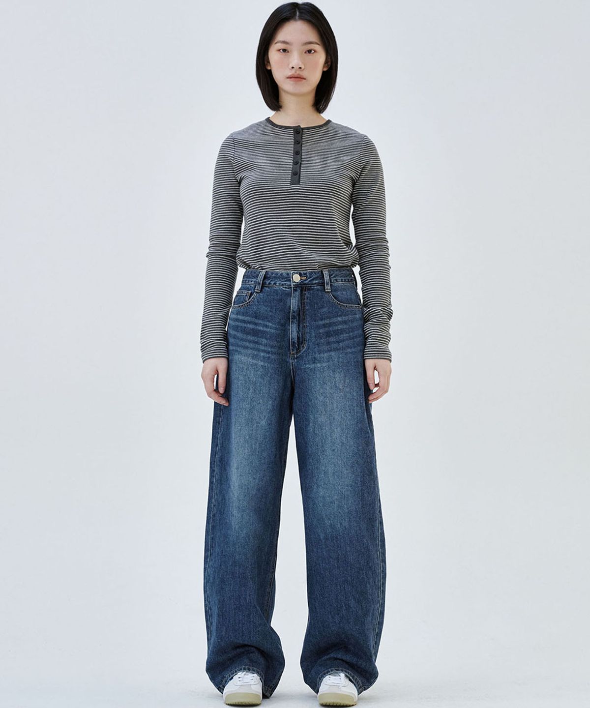 마롭(MALOUPE) 9156 커브드 베럴 데님 팬츠 (미디움 인디고)