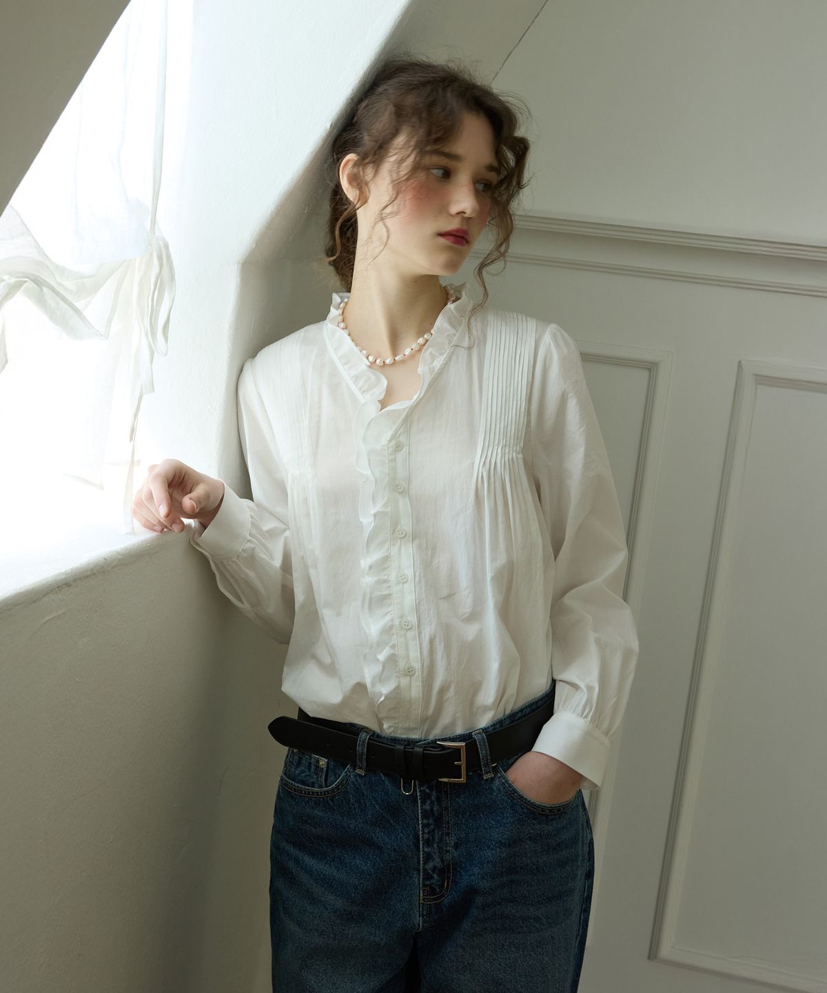 오픈도어스튜디오(OPENDOORSTUDIO) Merry poem pintuck blouse Ivory