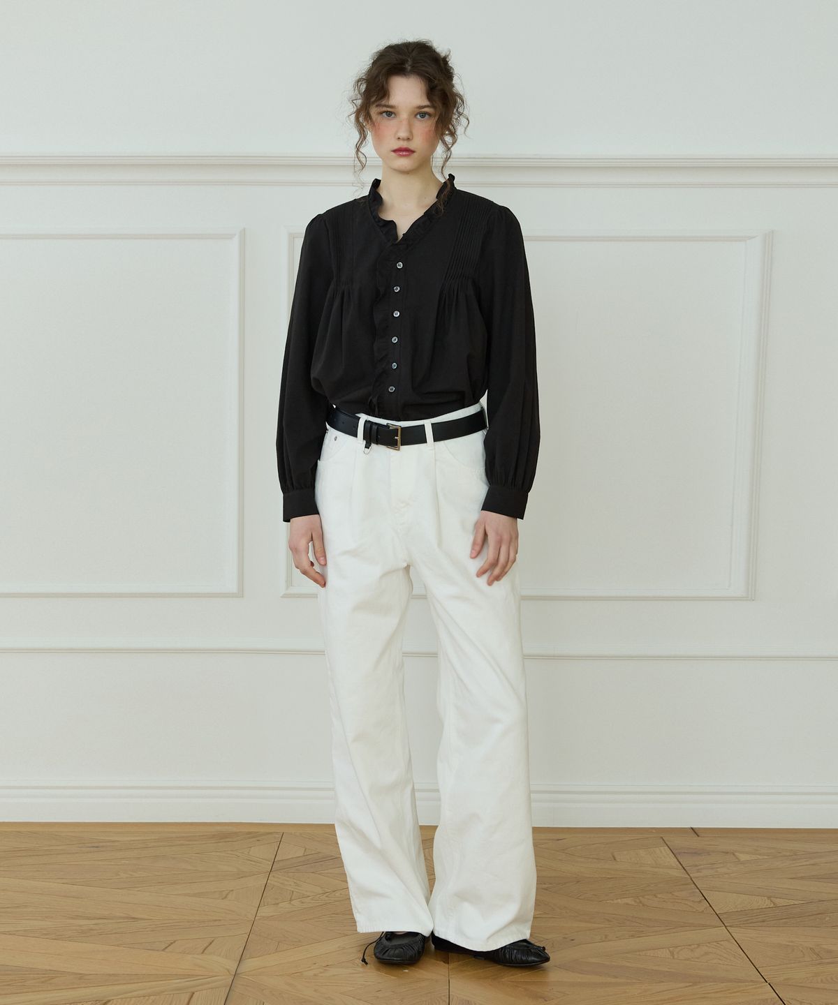 오픈도어스튜디오(OPENDOORSTUDIO) Merry poem pintuck blouse Black