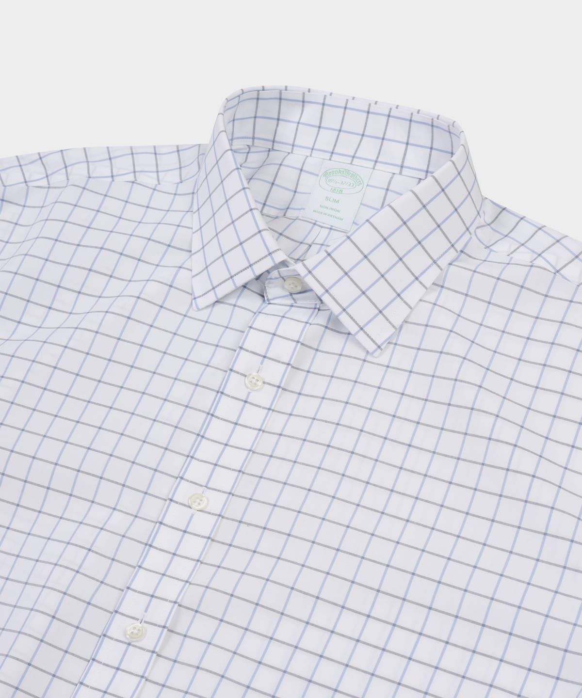 브룩스 브라더스(BROOKS BROTHERS) 논아이론 브로드클로스 에인즐리 체크 패턴 드레스셔츠 (화이트) (BBTSMFZ524)