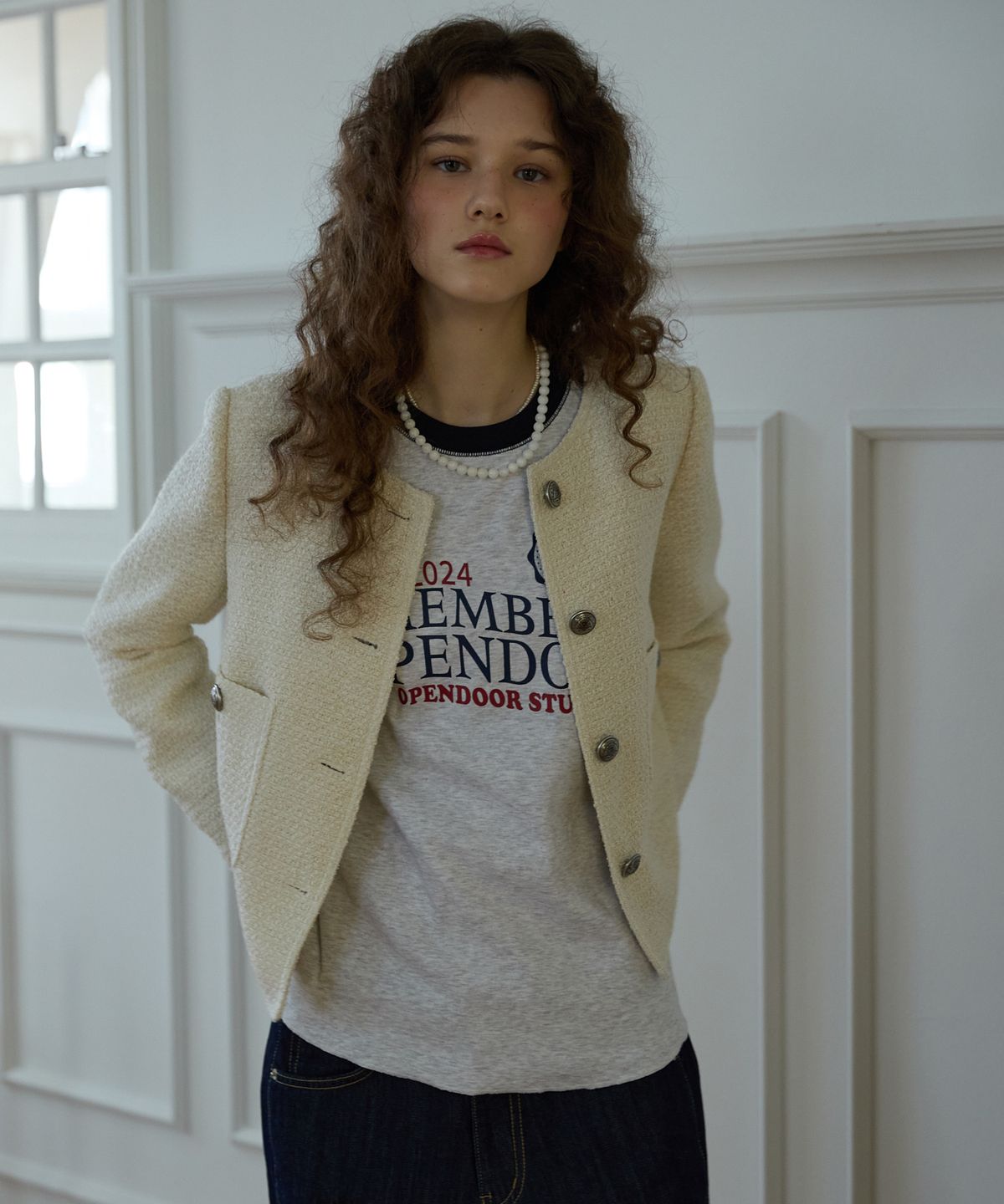 오픈도어스튜디오(OPENDOORSTUDIO) Texture tweed jaket Ivory