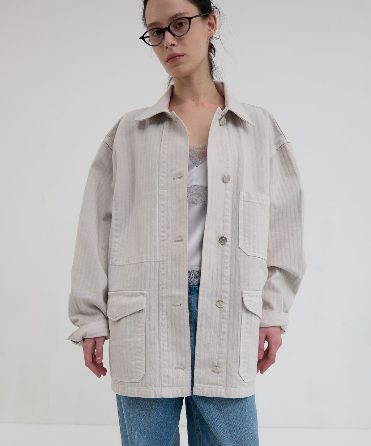 오버듀플레어(OVERDUEFLAIR) VINTAGE DYED WORK JACKET_LIGHT GREY