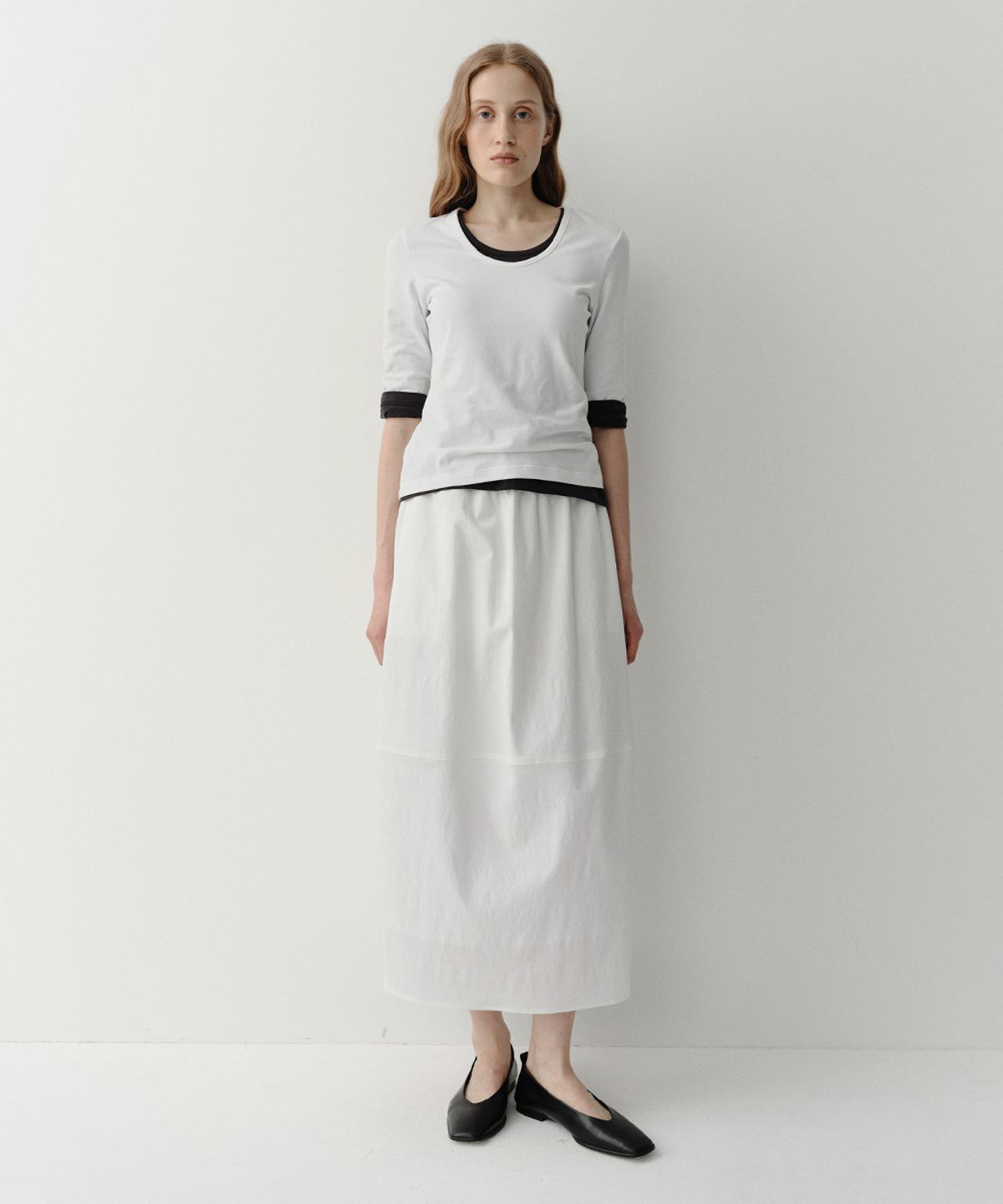 이아(EAAH) COCOON BANDING SKIRT (WHITE)
